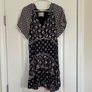 Anthropologie Navy and White Patterned Dress